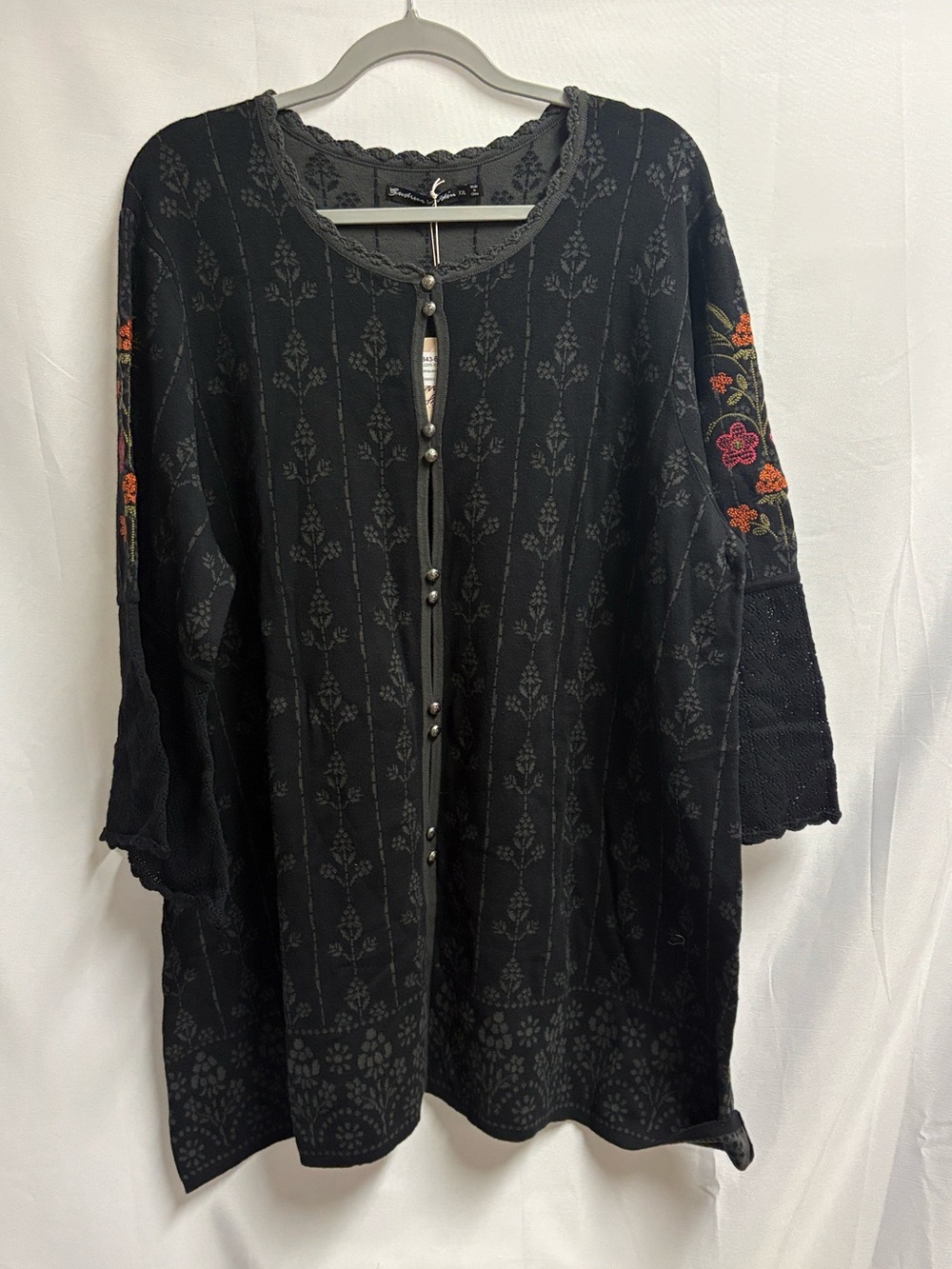 NWT Gudrun Sjoden Sunnana Jacquard Long Cardigan Black/Gray Size XXL - Picture 2 of 5